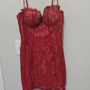 Elegant Red Lace Chemise Dress - Fashion Nova XL